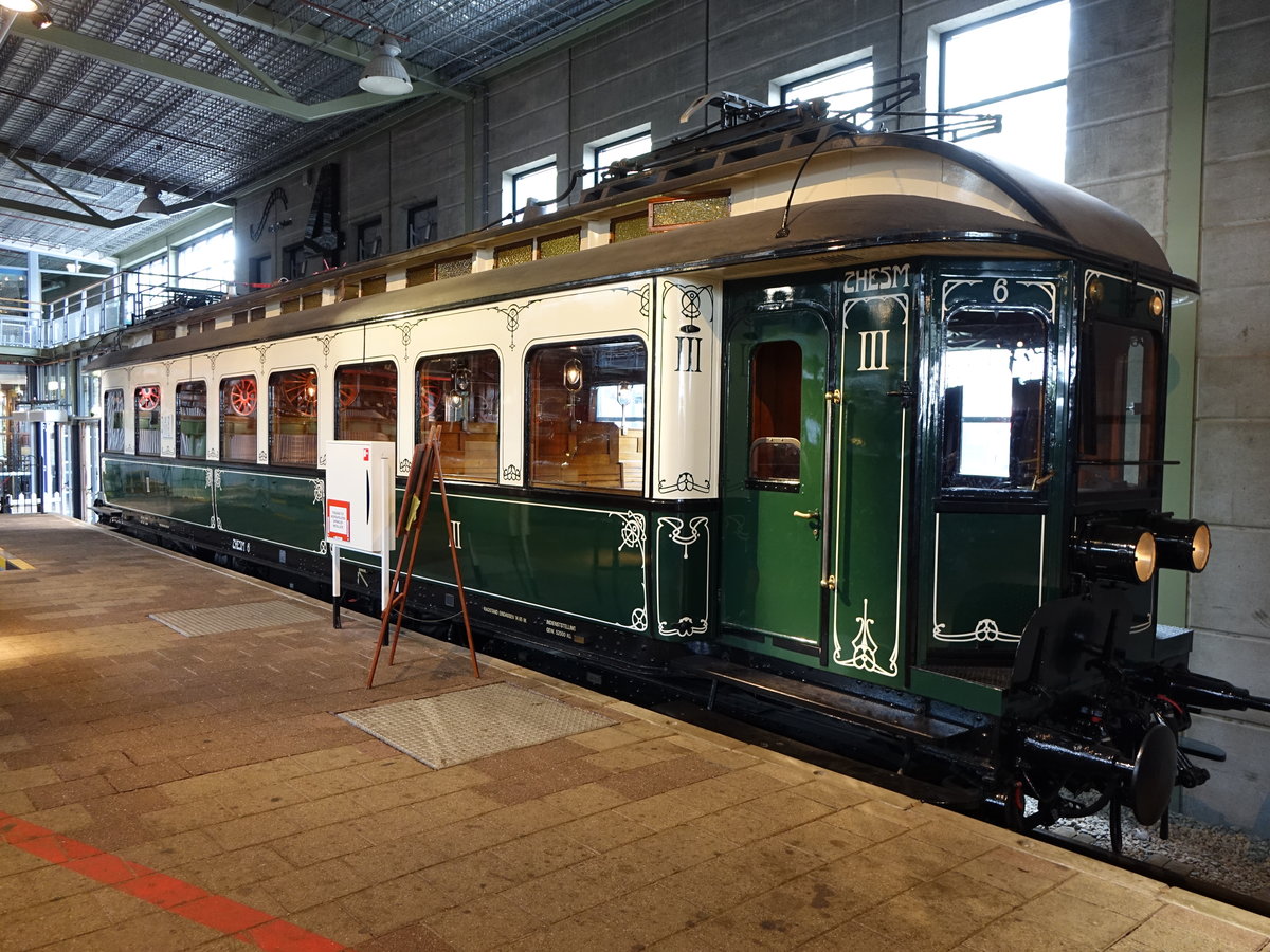 Erste elektr. Straßenbahn ZSESM 6, Baujahr 1908, Hersteller Beijnes Haarlem (12.05.2016)
