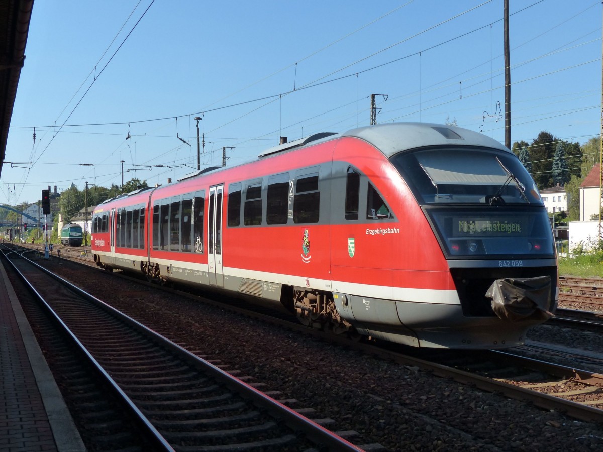 Erzgebirgsbahn 642 059 (Schwarzenberg Perle des Erzgebirges)am 28.08.2014 in Gößnitz.