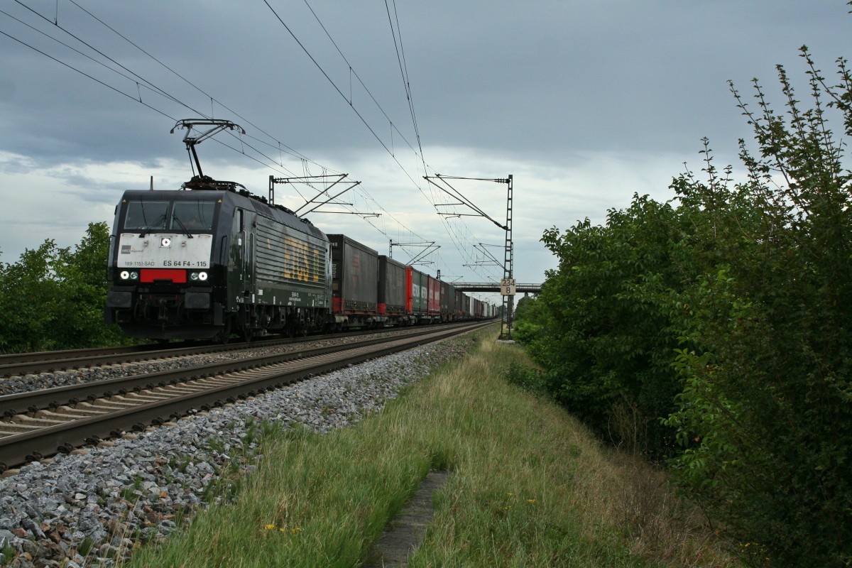 ES 64 F4-155 mit einem KLV-Zug in Richtung Schweiz am spten Nachmittag des 14.09.13 bei Hgelheim.