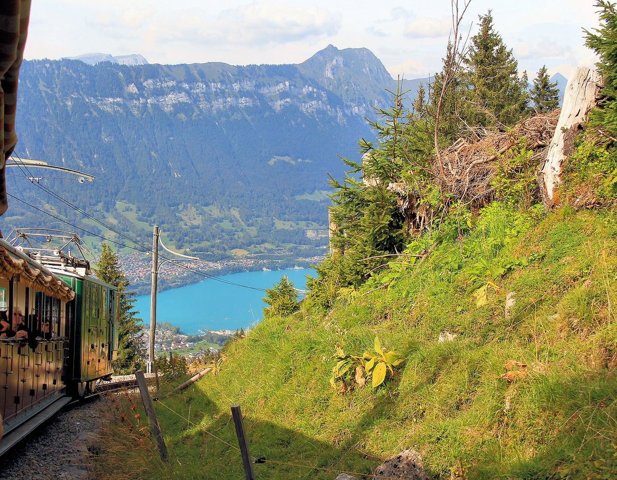 Es ist jedes mal ein faszinierender Anblick, wenn bei der Schynigen Platte Bahn unterhalb Burglauenen der grüne Brienzersee in Sicht kommt. 3.September 2016. 