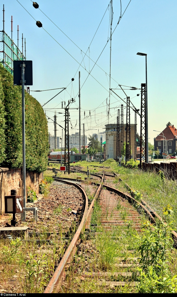 Es war einmal: S-Bahn-Strecke zwischen Halle-Nietleben und -Dölau.

Blick vom ehemaligen Bahnübergang an der Heidestraße Richtung Bahnhof Halle-Nietleben. Hier zweigte damals die Bahnstrecke Halle Klaustor–Hettstedt (6800), auch als Halle-Hettstedter Eisenbahn (HHE) bekannt, ein.
Bis zum 31.7.2002 fuhr auf dem im Vordergrund befindlichen Gleis noch die heutige S7 von bzw. nach Halle-Trotha. Seit der Stilllegung des Teilstücks nach Dölau ist Halle-Nietleben der Endpunkt, wie man anhand der Doppelstockgarnitur der S-Bahn Mitteldeutschland (DB Regio Südost) im Hintergrund erkennen kann.
[7.5.2020 | 13:21 Uhr]