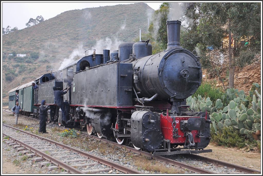 Es wird versucht die 442.55 in Shegerini vorzuspannen. Kurz darauf wird der Versuch aber wieder abgebrochen und die Lok wieder weggestellt. (04.12.2014)