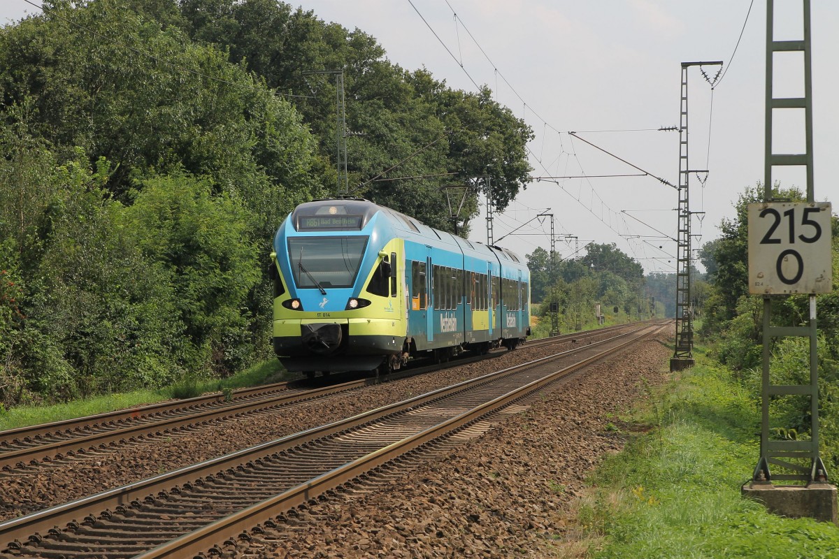 ET 014 der Westfalenbahn mit WFB90500 Bielefeld Hauptbahnhof-Bad Bentheim bei Salzbergen (am Elsbach) am 1-8-2014.