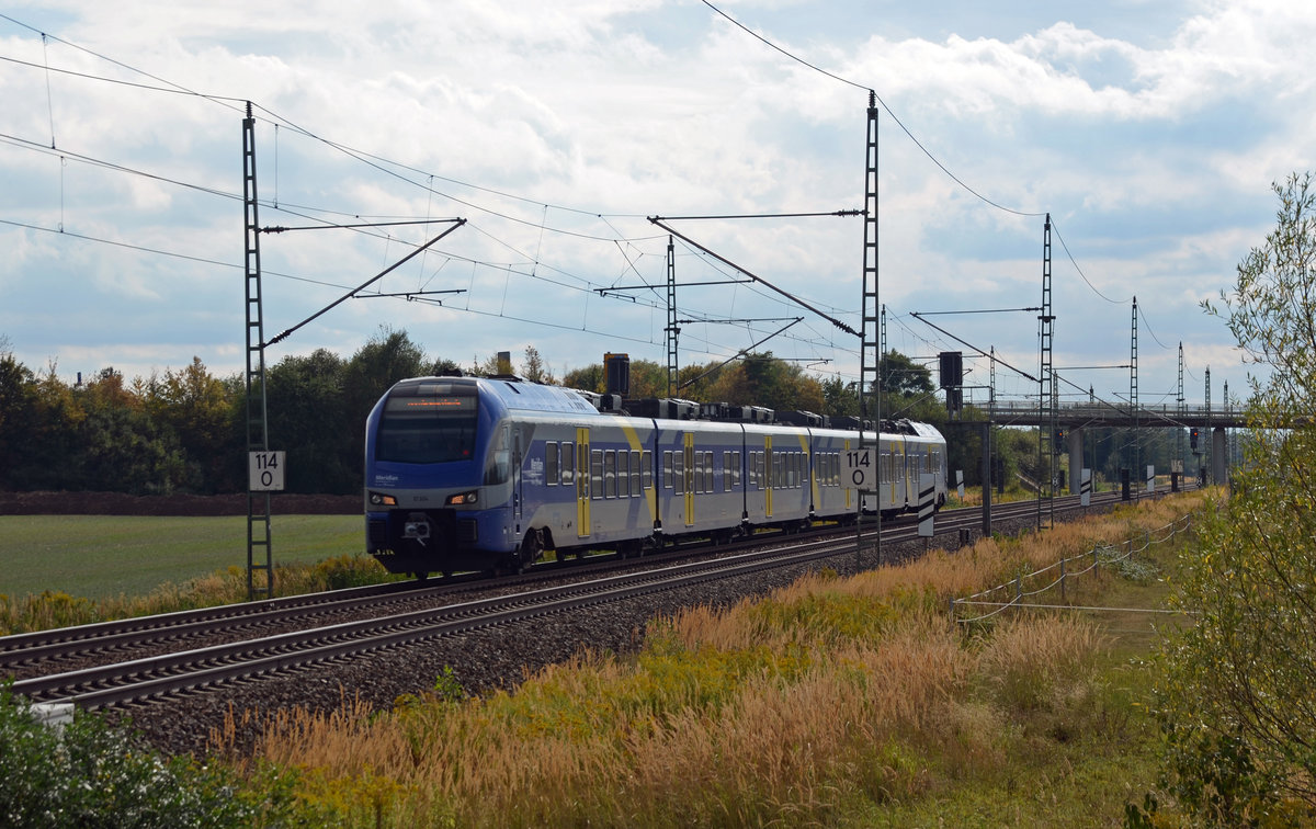 ET 324 des Meridian wurde am 04.09.16 durch Gräfenhainichen Richtung Wittenberg überführt. Wahrscheinlich ging die Fahrt zum Hersteller Stadler nach Pankow.