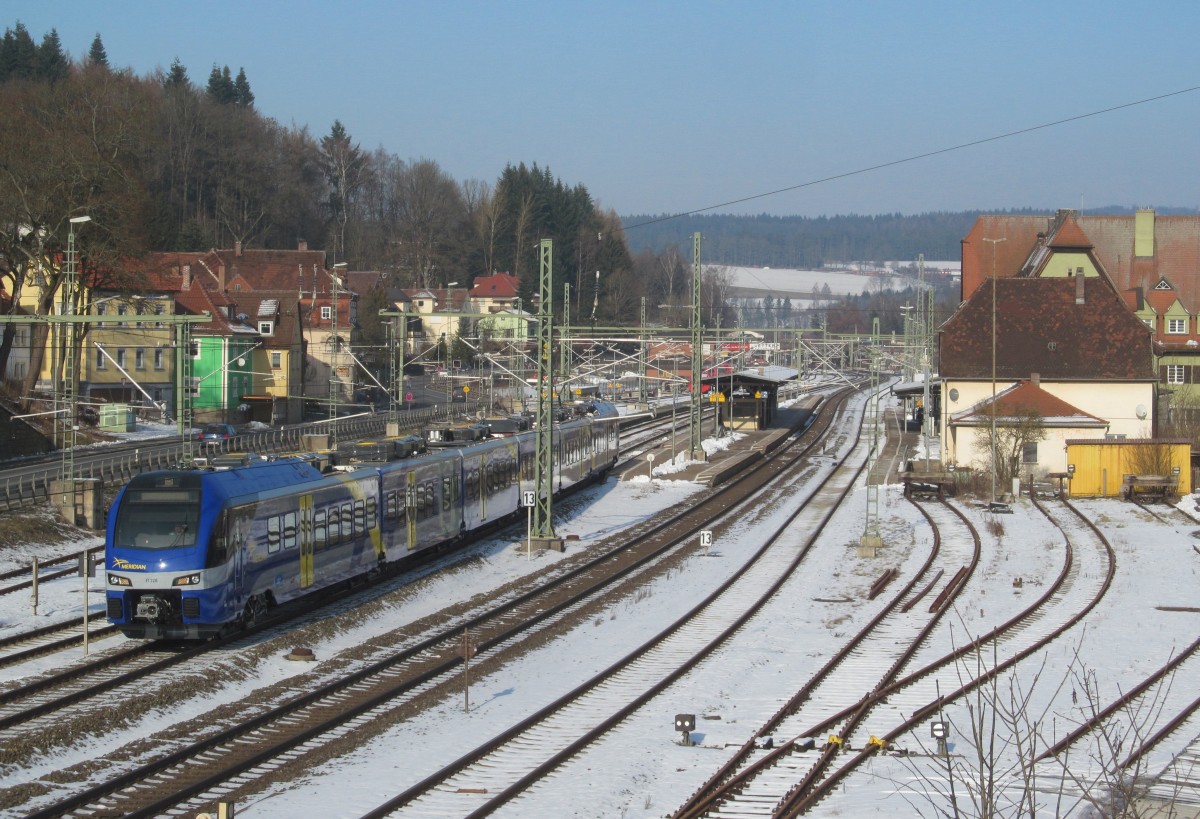 ET 326  Meridian  der BOB durchfährt am 30. Janaur 2014 den Bahnhof Kronach in Richtung Lichtenfels.