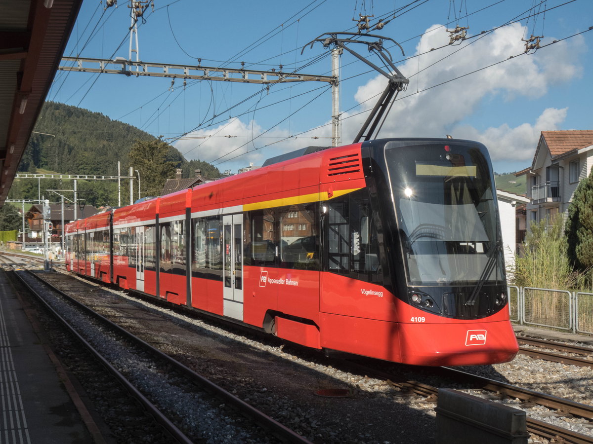 ET 4109 der Appenzeller Bahnen abgestellt in Appenzell, 15.08.2020.