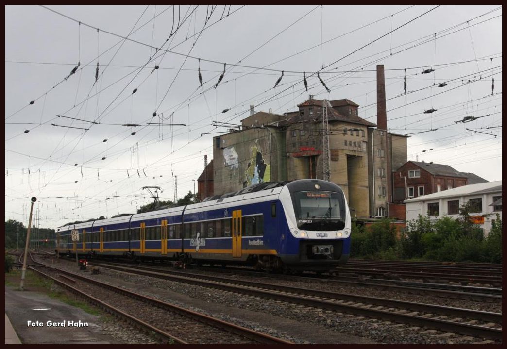 ET 440213 der NWB kam am 15.05.2015 um 10.02 Uhr aus Bremen - Farge in Verden an.