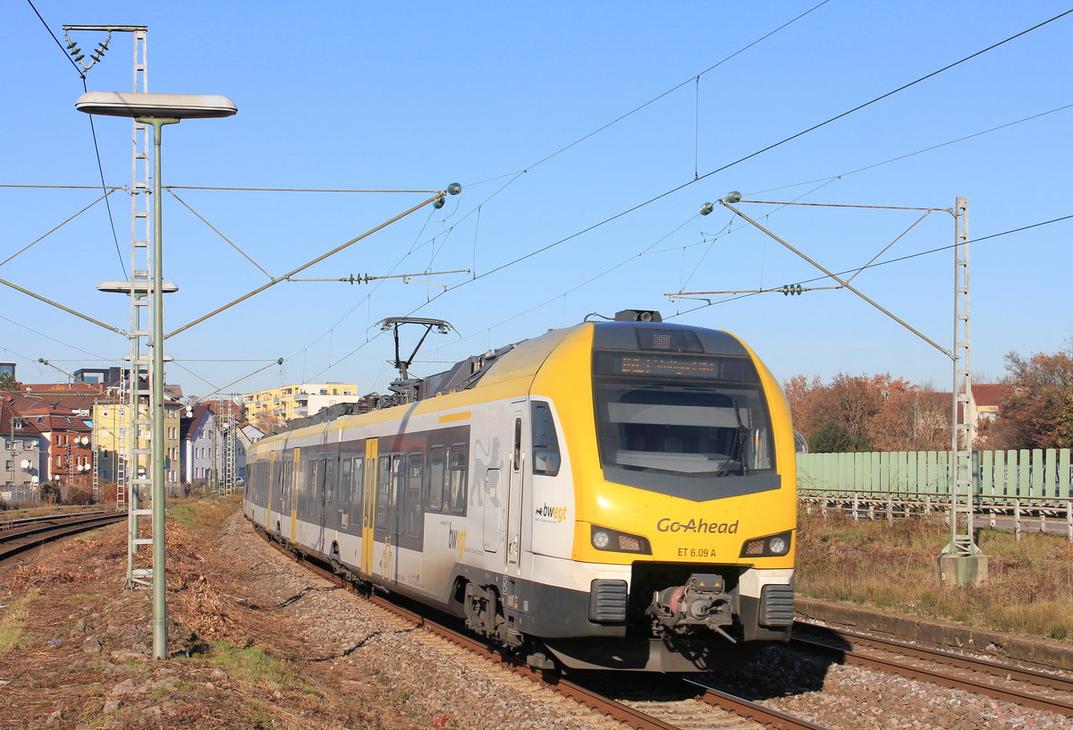 ET 6.09 A als IRE Karlsruhe-Stuttgart am 26.11.2020 in Stuttgart-Zuffenhausen. 