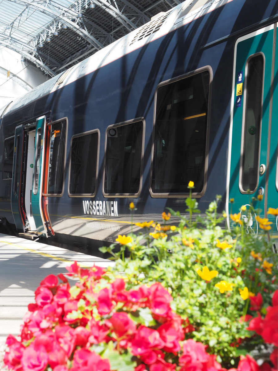 Etwas durch die Blume fotographiert wurde ein Flirt auf der Linie R40 nach Myrdal im Bahnhof Bergen. Es handelte sich dabei um Zug 75165.

Bergen, der 29.07.2023