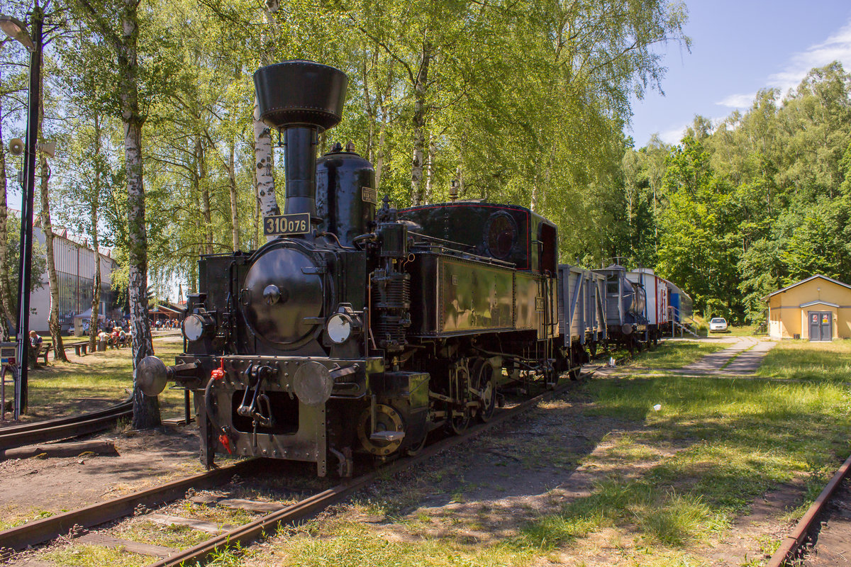 Etwas im Schatten, aber sehr guter Zustand, so oder so ähnlich kann man die 310 076 beschreiben. Aufgenommen am 24. Juni 2017 im Eisenbahnmuseum Luzna. 