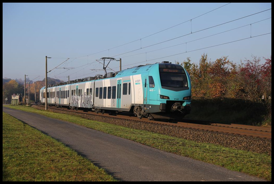 Eurobahn ET 4.01 ist hier am 5.11.2020 um 9.44 Uhr als RB nach Bielefeld bei Ibbenbüren Laggenbeck unterwegs.