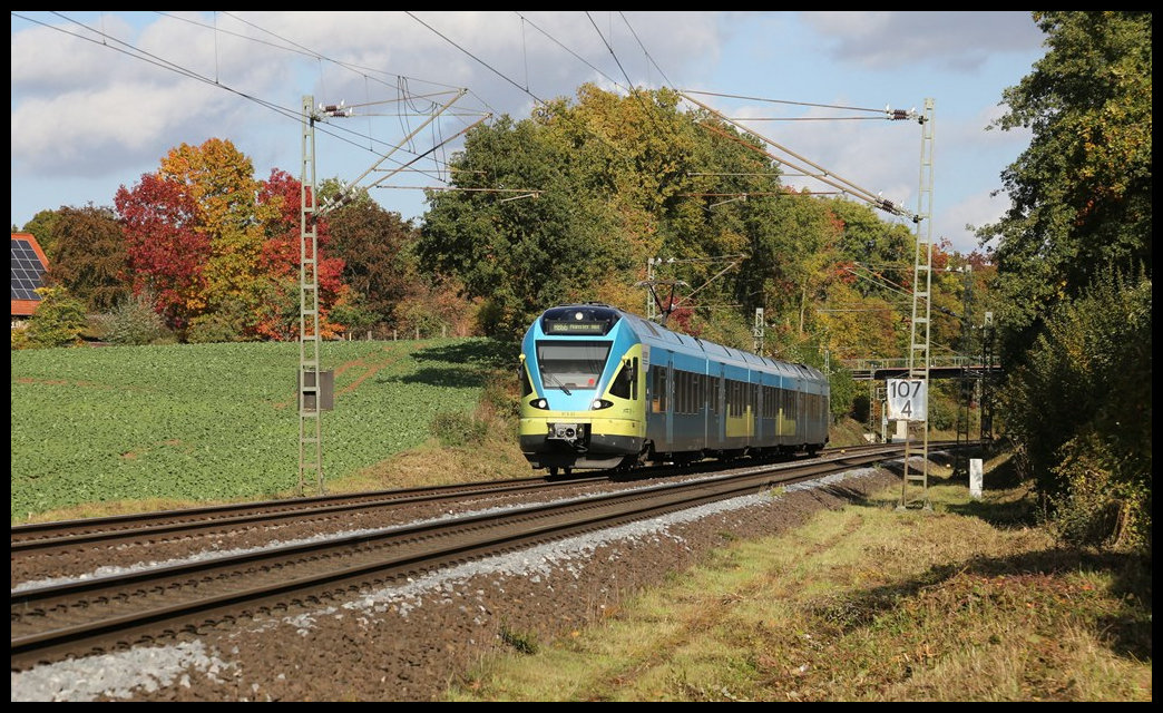 Eurobahn ETZ 9.03 ist hier gerade in Hasbergen abgefahren und strebt nun am 16.10.2022 um 14.30 Uhr dem nächsten Halt in Natrup Hagen zu.