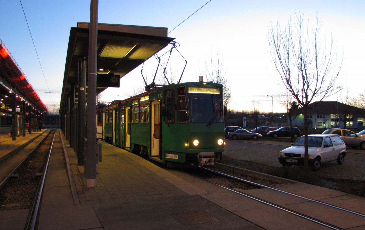 EVAG 518 + 519 als Linie 1 zur Thüringenhalle, am 08.01.2014 am Europaplatz.