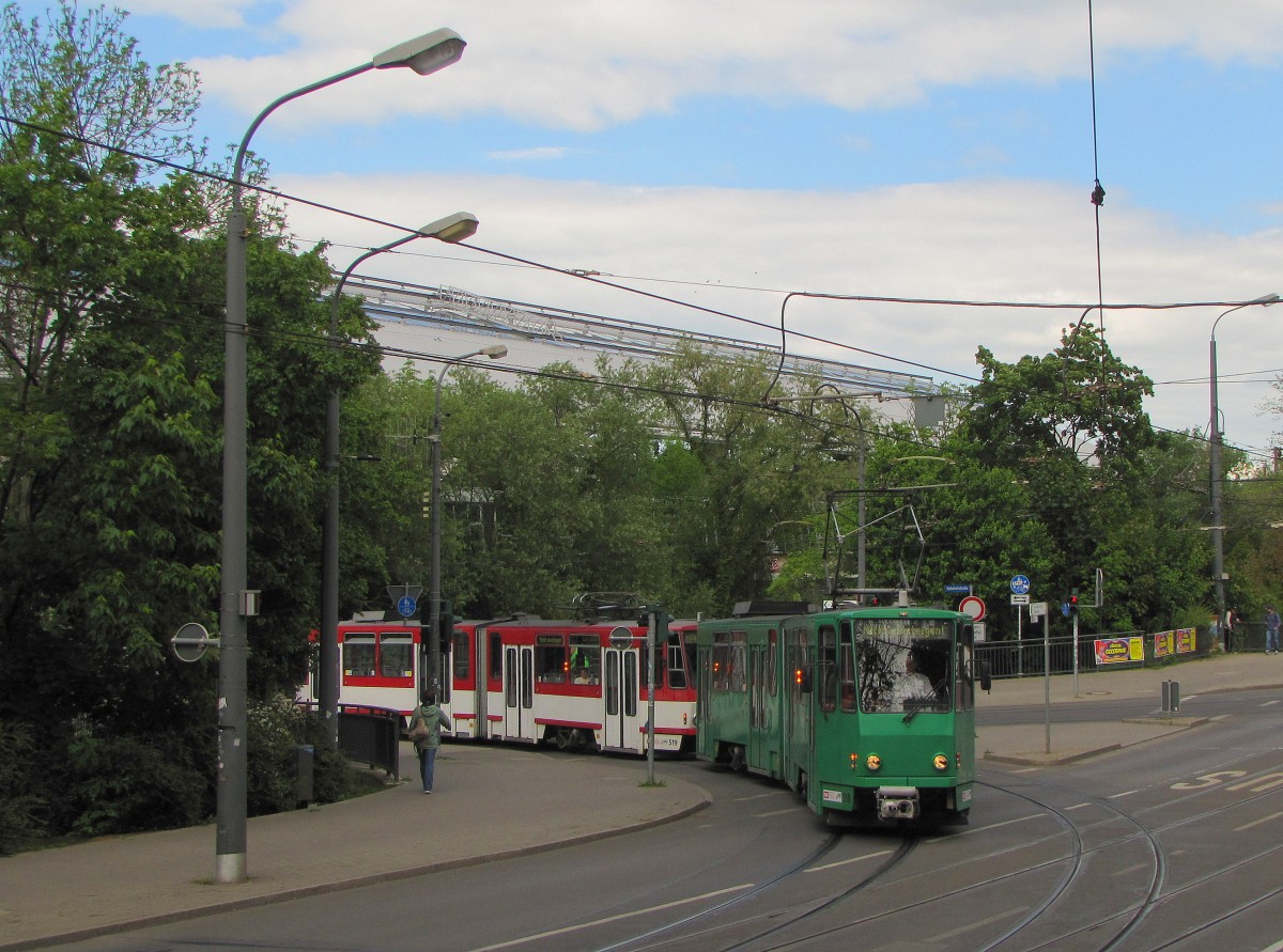 EVAG 518 + 519 als Linie 5 (Zoopark - Löberwallgraben), am 07.05.2014 am Hauptbahnhof.