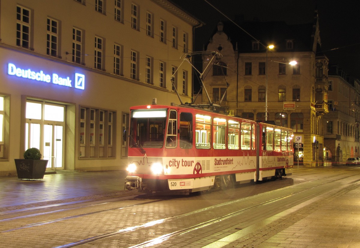 EVAG 520 während einer Nachtsonderfahrt der Erfurter Nahverkehrsfreunde, am 16.03.2014 in der Bahnhofsstraße.