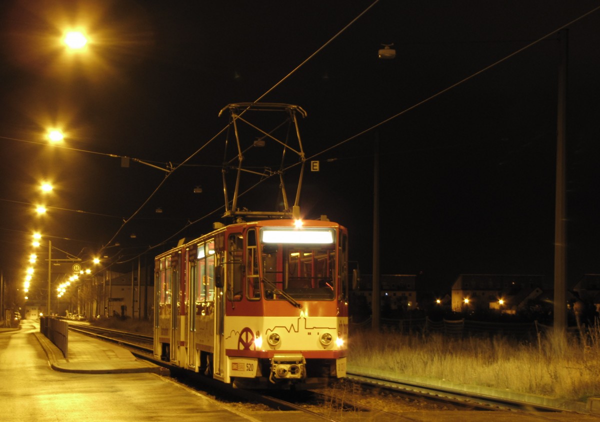 EVAG 520 während einer Nachtsonderfahrt der Erfurter Nahverkehrsfreunde, am 16.03.2014 auf dem Ringelberg.