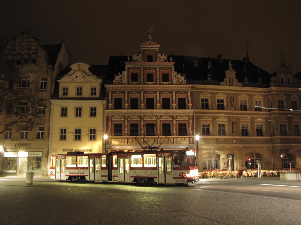 EVAG 520 während einer Nachtsonderfahrt der Erfurter Nahverkehrsfreunde, am 16.03.2014 auf dem Fischmarkt.
