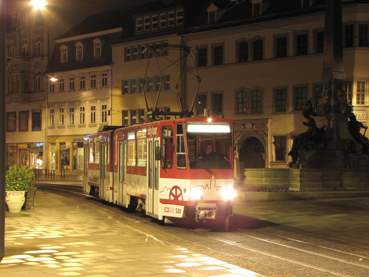 EVAG 520 während einer Nachtsonderfahrt der Erfurter Nahverkehrsfreunde, am 16.03.2014 am Angerbrunnen.