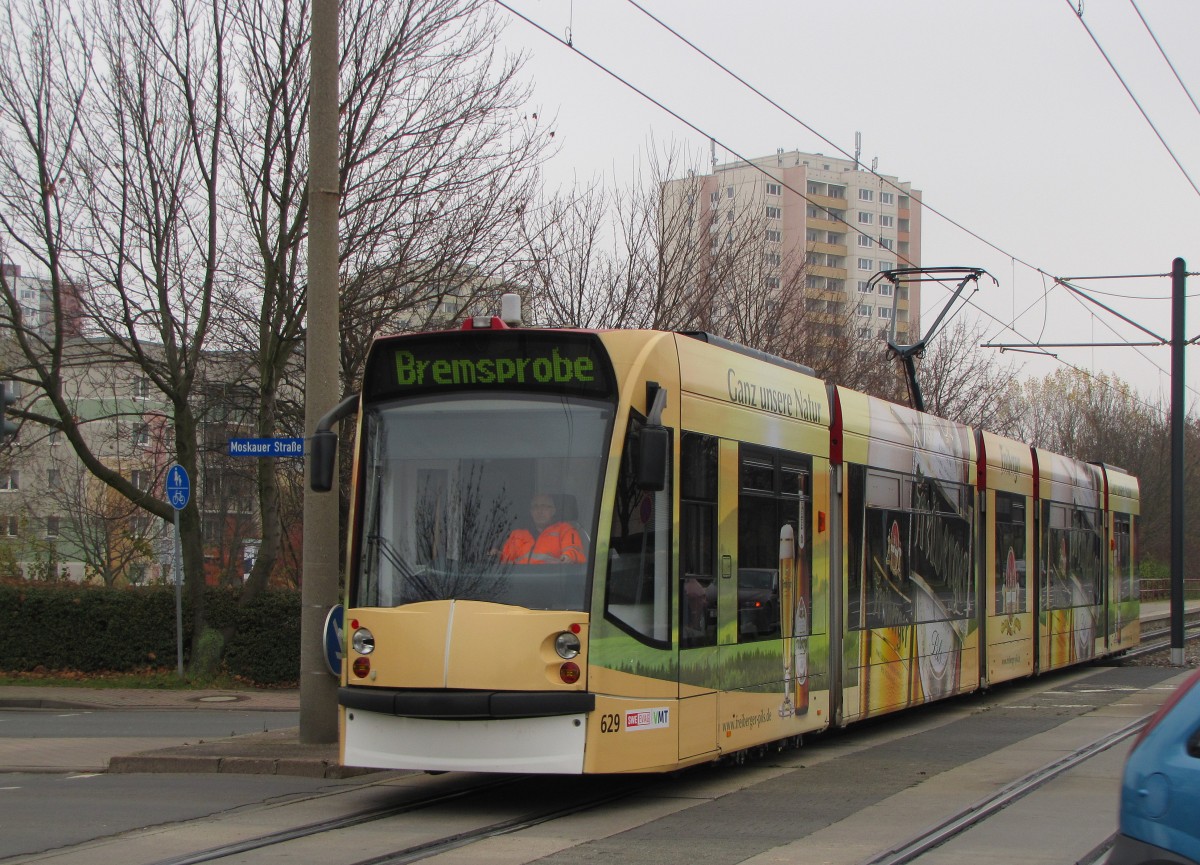 EVAG 629 während einer Bremsprobe, am 15.11.2013 am Thüringen Park in Erfurt Bahnbilder.de EVAG 629 während einer Bremsprobe, am 15.11.2013 am Thüringen Park in Erfurt Bahnbilder.de
