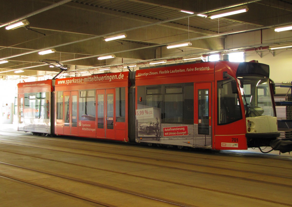 EVAG 701 am 28.09.2013 beim Tag der offenen Tür in der Fahrzeughalle im Betriebshof Urbicher Kreuz.