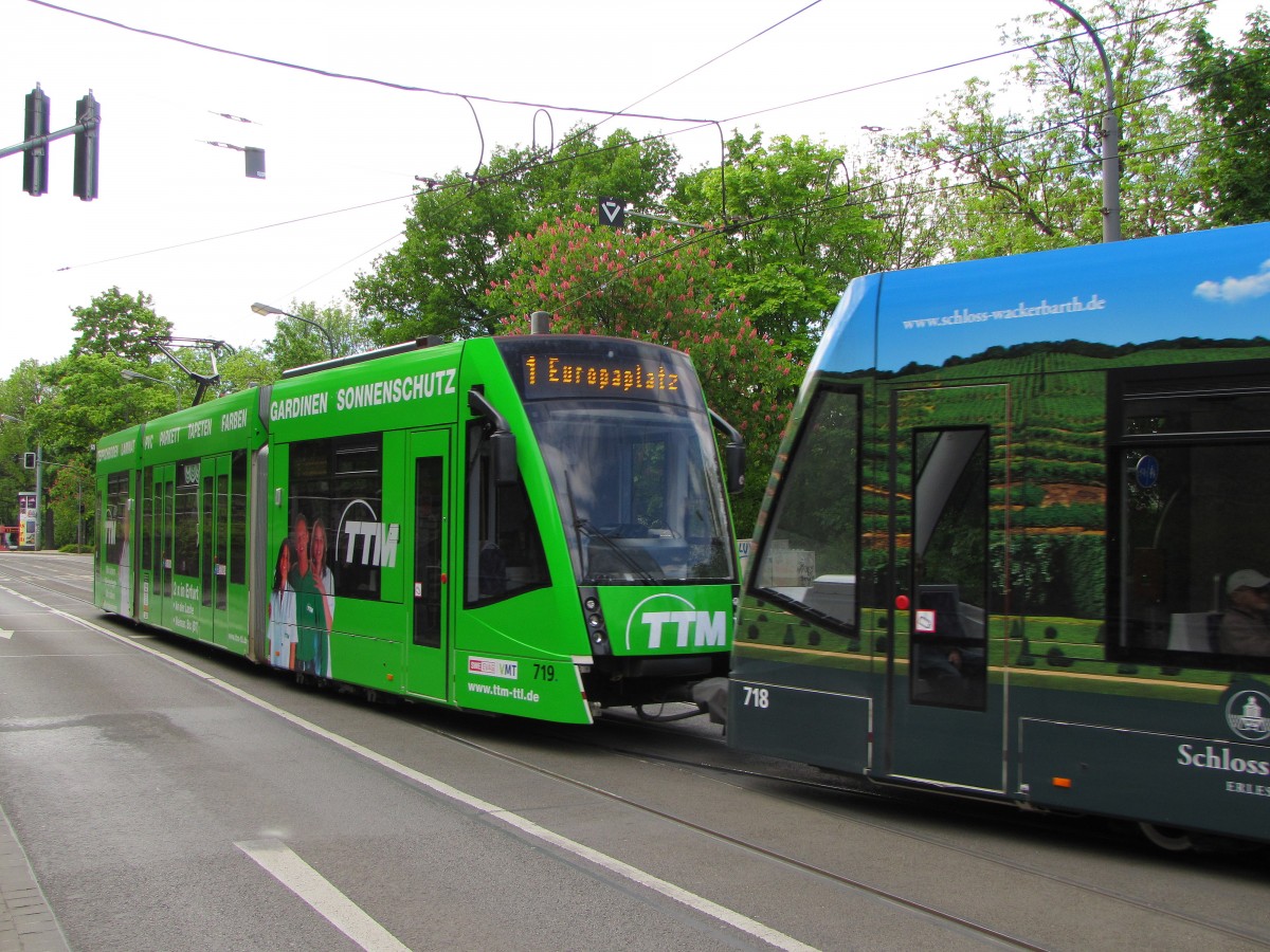 EVAG 719 als Linie 1 (Thüringenhalle - Europaplatz), am 07.05.2014 in der Schillerstraße.