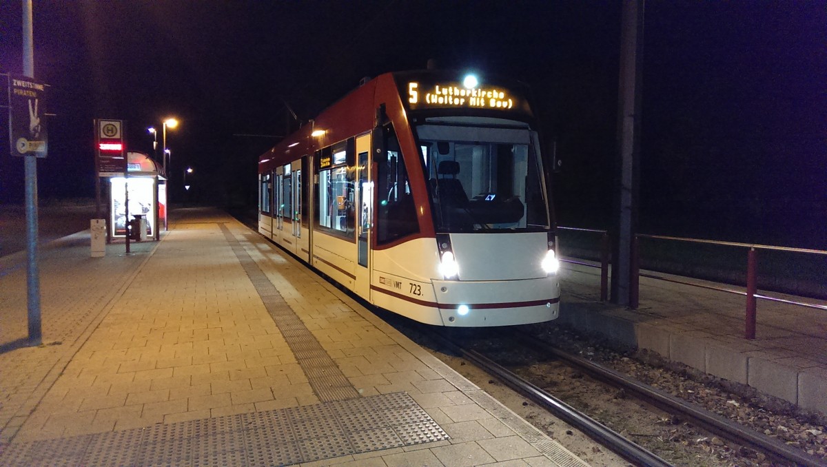 EVAG 723 als SEV-Fahrt Line 5 vom Zoopark zur Lutherkirche. Aufgenommen am 31.08.2014