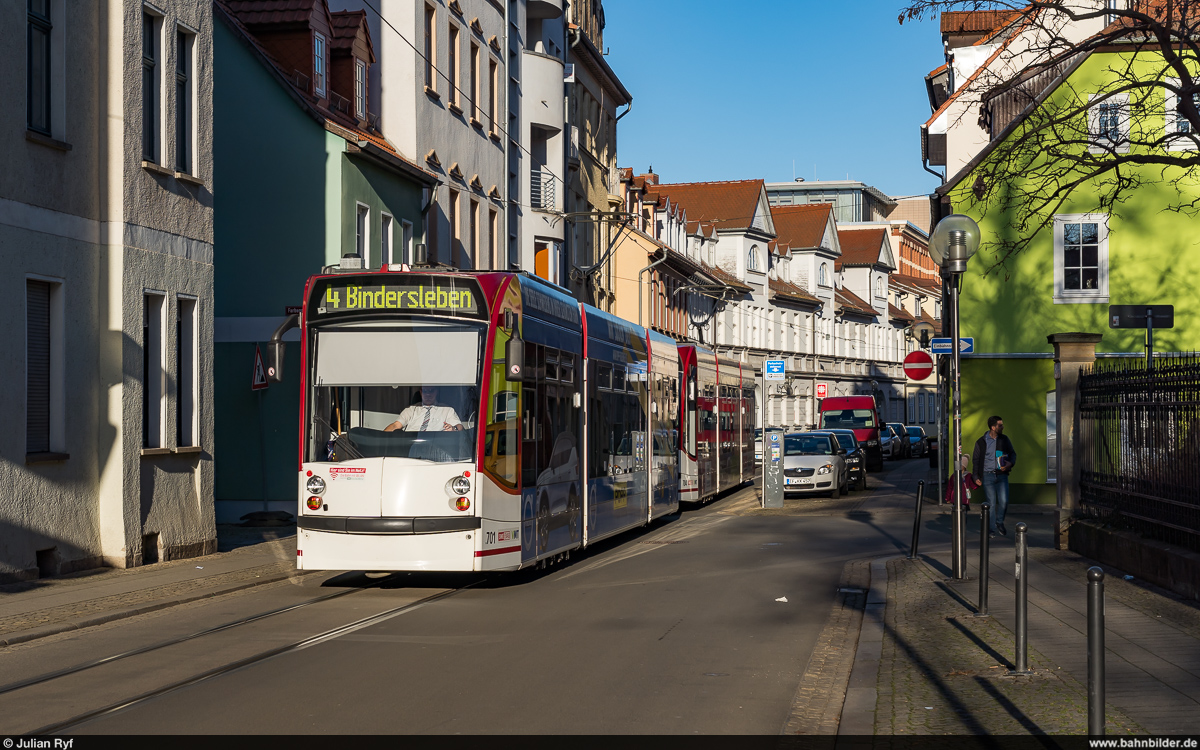 EVAG Combino 701 & 704 / Erfurt Regierungsstrasse, 23. Februar 2022<br>
4 Ringelberg - Bindersleben