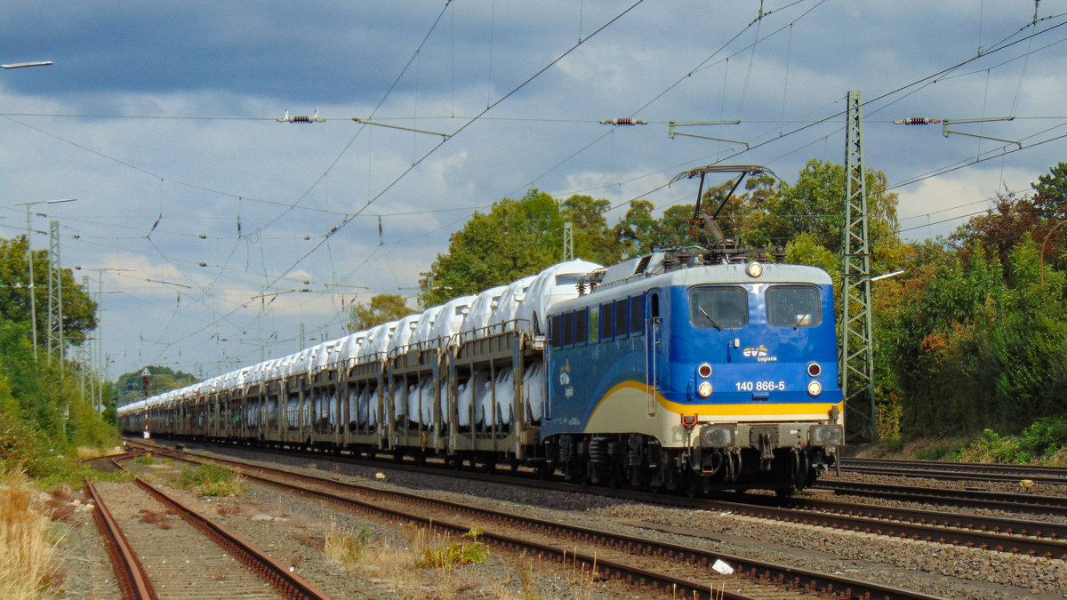 EVB 140 866 durchfährt Gohfeld mit einem BLG Autozug nach Emden Rbf