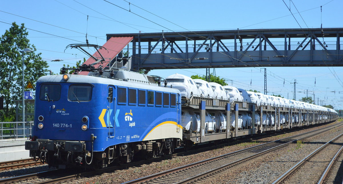 evb mit  140 774-1  (NVR-Nummer: 91 80 6 140 774-1 D-EVB) und PKW-Transportzug am 23.06.20 Bf. Saarmund.