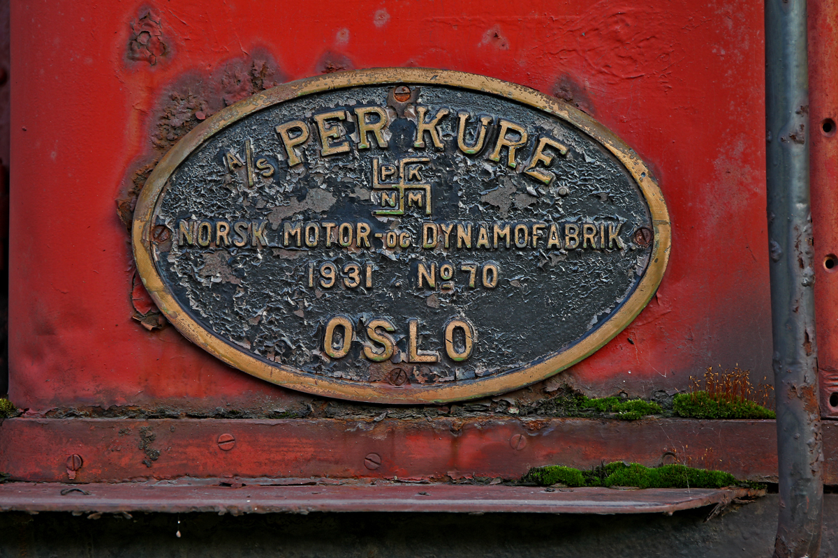 Fabrikschild der A/S Per Kure Oslo,angebracht an der Ub Nr.27 der LKAB,Baujahr 1931.Bild 19.7.2014