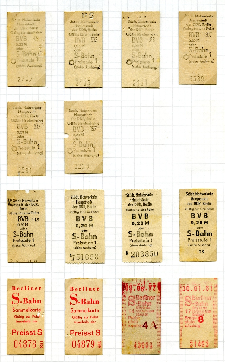 Fahrkarten der Berliner S-Bahn 1977 - 1981: Reihen 1 - 3 Berlin Ost, Reihe 4 Berlin West