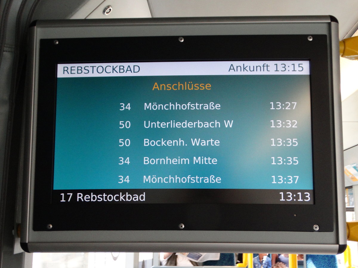 Fahrtzielanzeige im VGF R-Wagen 033 am 17.08.16 in Frankfurt. Dies ist der erste R-Wagen der in Zusammenarbeit mit Siemens modernisiert wurde