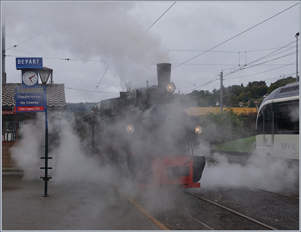 Faszination Dampf; die G 2x 2/2 105 der Blonay Chamby Bahn in Blonay. 

26. Sept. 2020