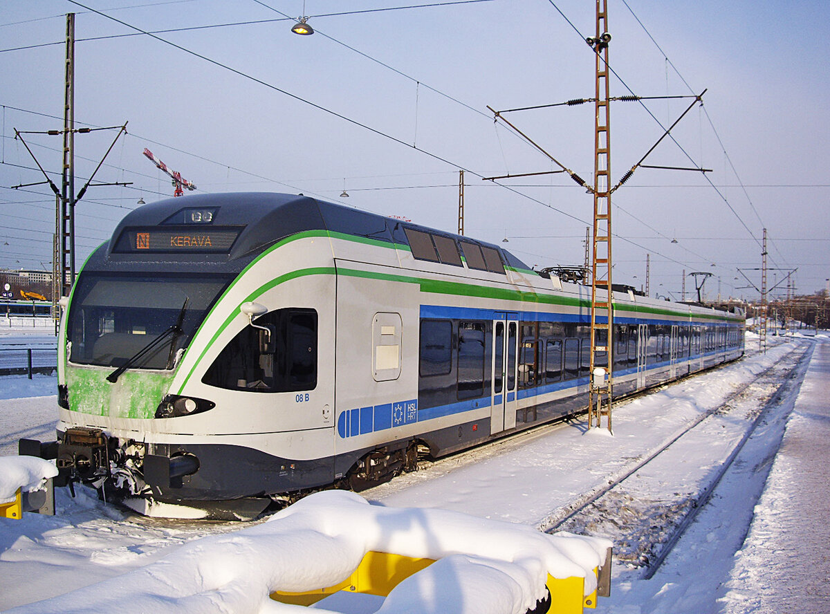 Finnish unit JKOY Sm5, car 08B, 2081 008-6, Helsinki Central Station, 08 Feb 2012.