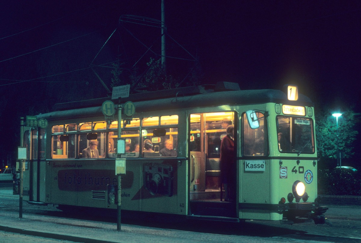 Flensburg SL 1 (Tw 40) Bundesbahnhof am 7. Oktober 1972.