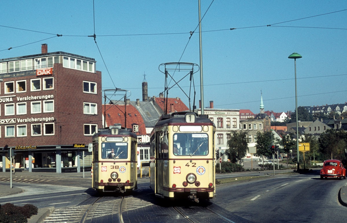 Flensburg St 228 dtische Strassenbahn SL 1 Tw 38 Tw 42 Berliner Platz am 8 Oktober 1972 