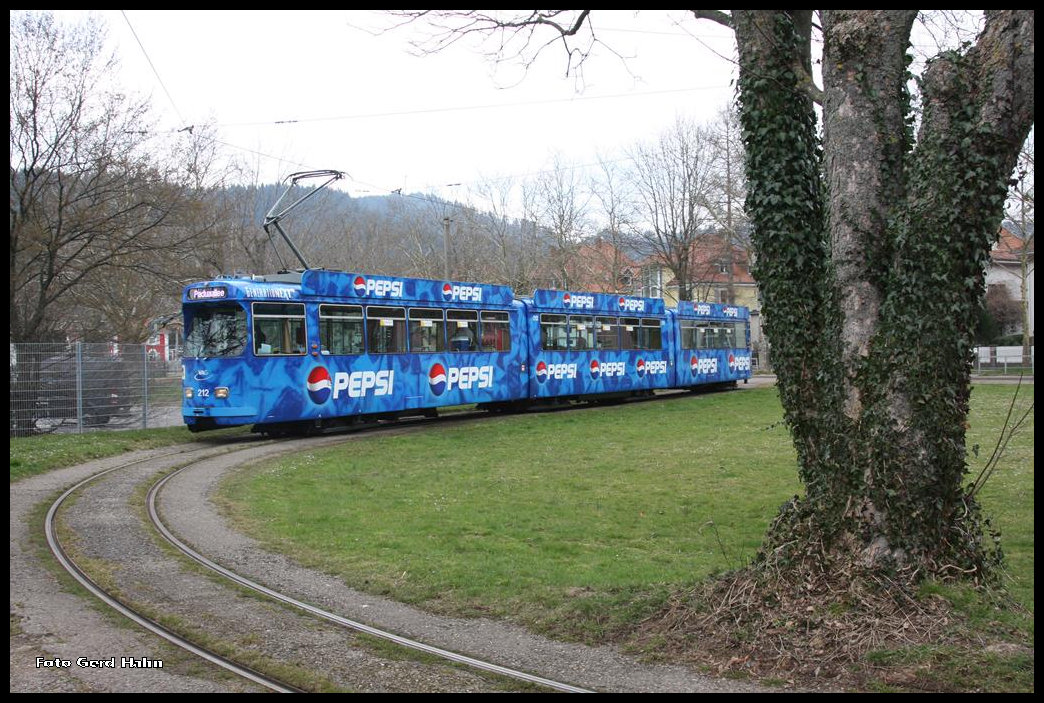 Freiburg 13.03.2016: Pepsi Düwag Tram Nr. 212 auf Sonderfahrt.