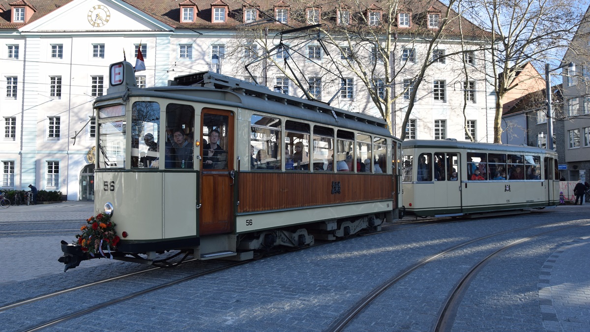 Freiburg im Breisgau - Oldtimer Tram Nr. 56 und Historischer Beiwagen Nr. 135 - Aufgenommen am 16.03.2019