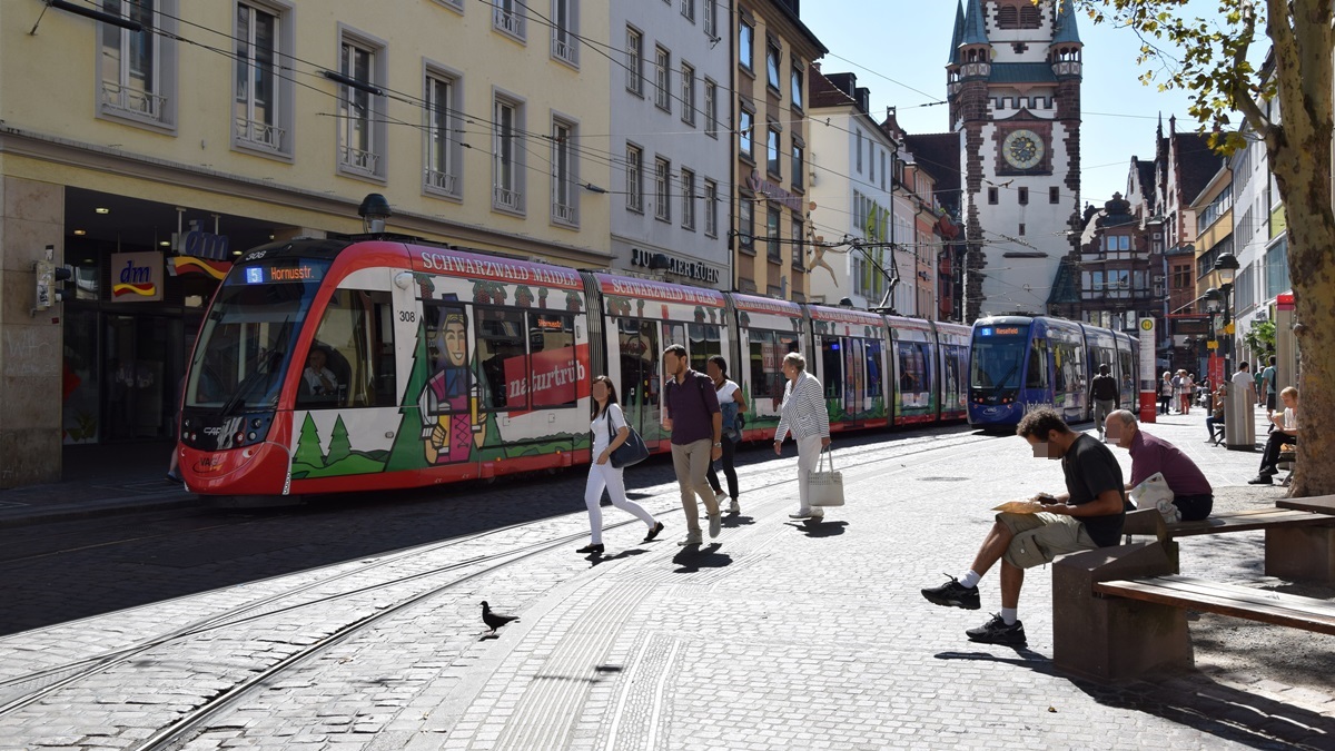 Freiburg im Breisgau - Straßenbahn CAF Urbos 308 - Aufgenommen am 09.09.2018