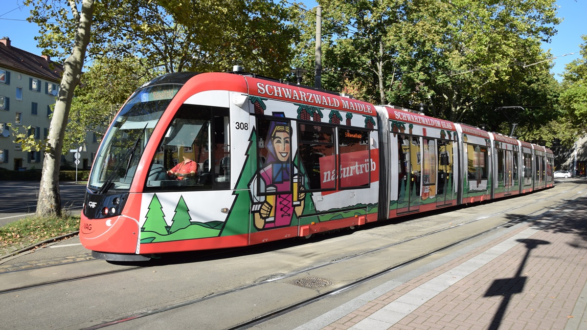 Freiburg im Breisgau - Straßenbahn CAF Urbos 308 - Aufgenommen am 09.09.2018 