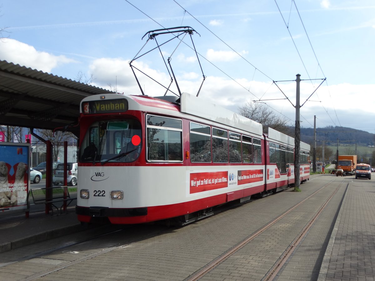Freiburger VAG Düwag GT8N Wagen 222 am 20.03.17 in Haid