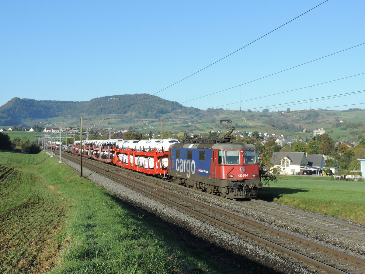 Frick - 14. Oktober 2021 : 420 246 unterwegs mit einem Autozug nach Brugg/Zürich.