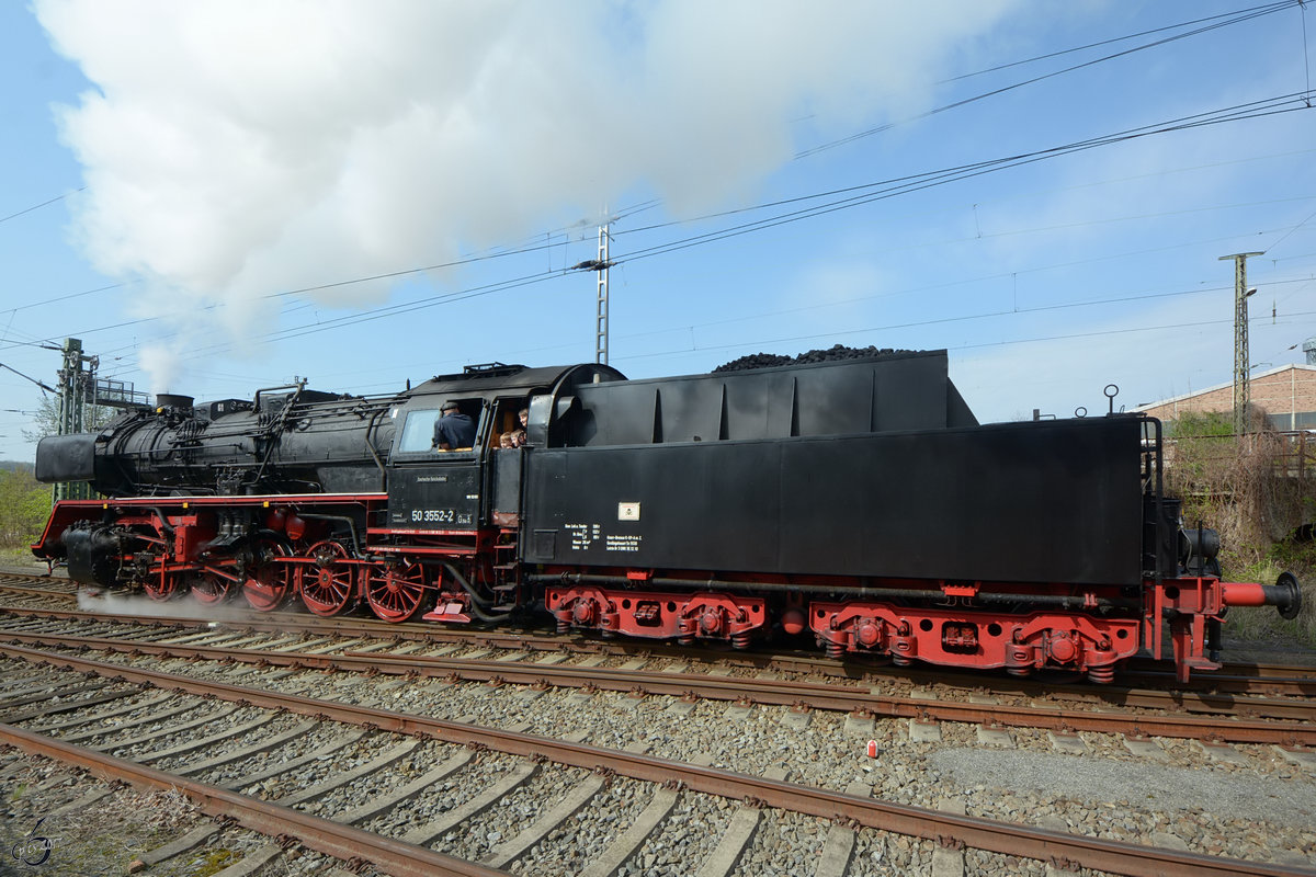 Führerstandsfahrten mit der Dampflokomotive 50 3552-2. (Dresden-Altstadt, April 2017)