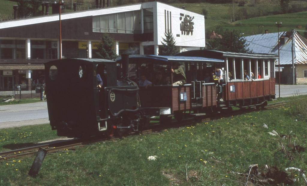 Fr kleinere Gesellschaften wird bei der Schmalspurbahn auch schon mal die
kleinere Tenderlok Nr. 3 angeheizt und eingesetzt. Am 1.5.2003 war allerdings
alles an Dampfloks auf der Bahn im Einsatz, was fahrfhig war. An diesem Tag
ist alljhrlich traditionell in Cierny Balog viel Betrieb.