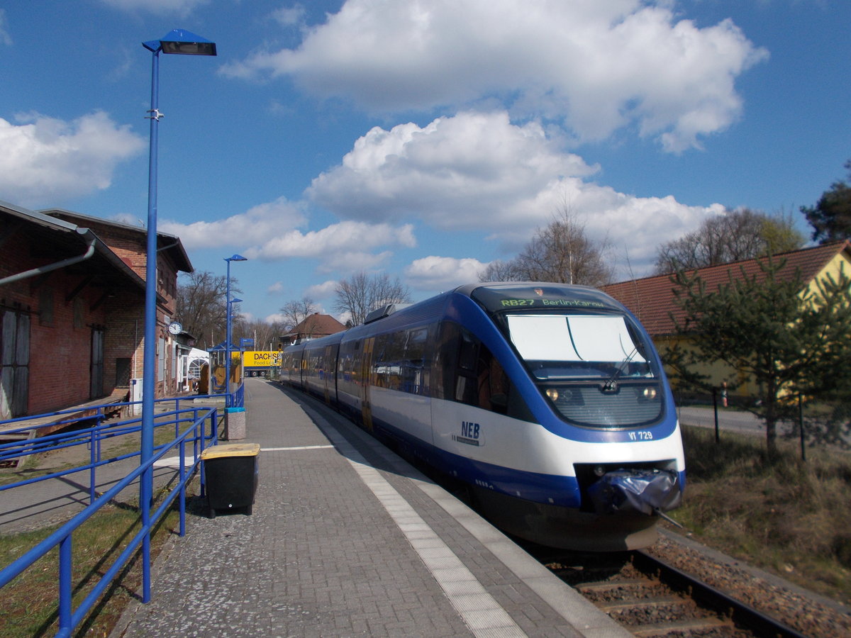 Für den NEB VT729 war,am 08.April 2016,statt Groß Schönebeck,Klosterfelde Endstation.