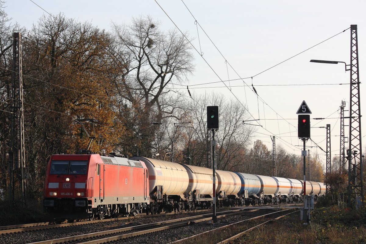 GC/IGE 185 406 am 3.12.13 mit einem Gaskesselzug von Münchsmünster nach Oberhausen-West in Ratingen-Lintorf.