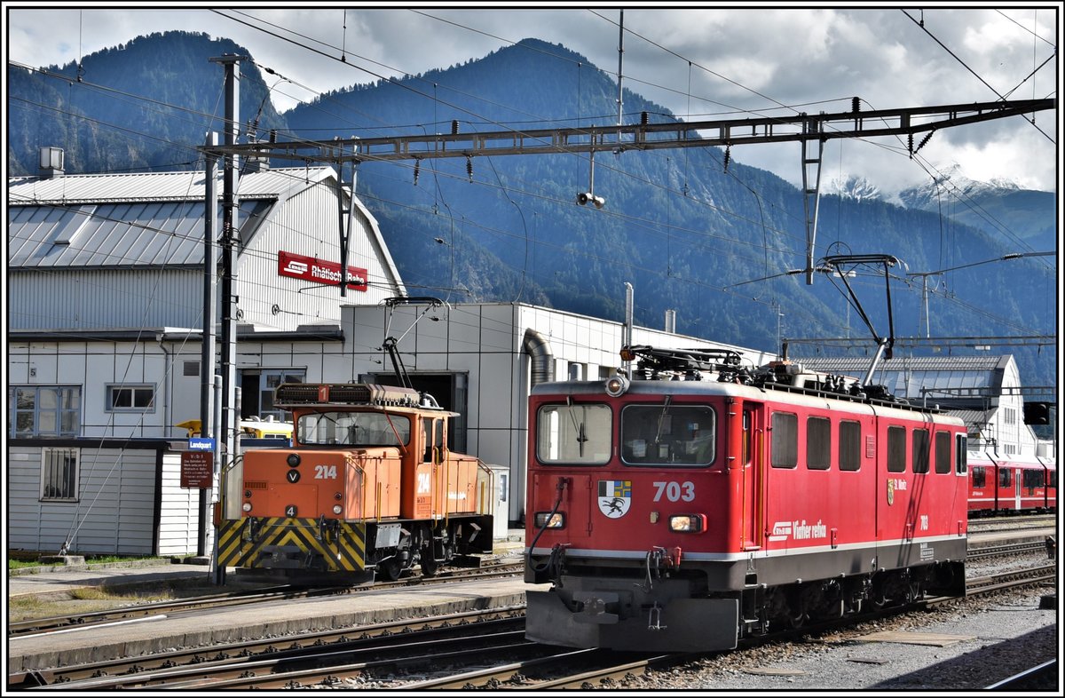Ge 3/3 214 und Ge 6/6 II 703  St.Moritz  in Landquart. (09.09.2019)
