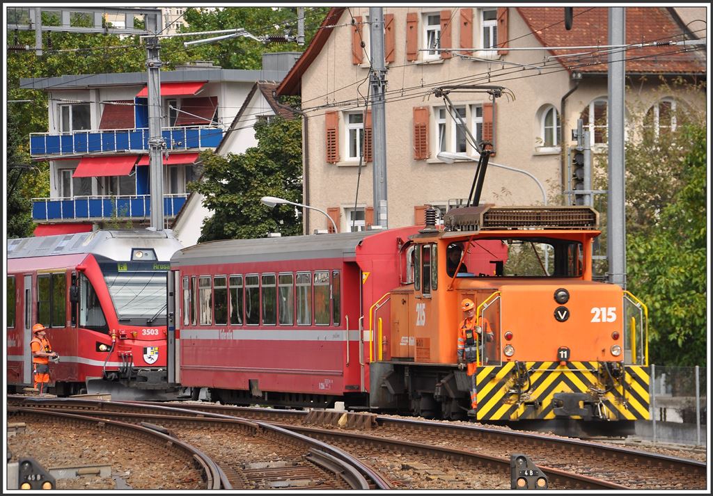 Ge 3/3 215 im Arosabahnareal in Chur. (02.09.2015)