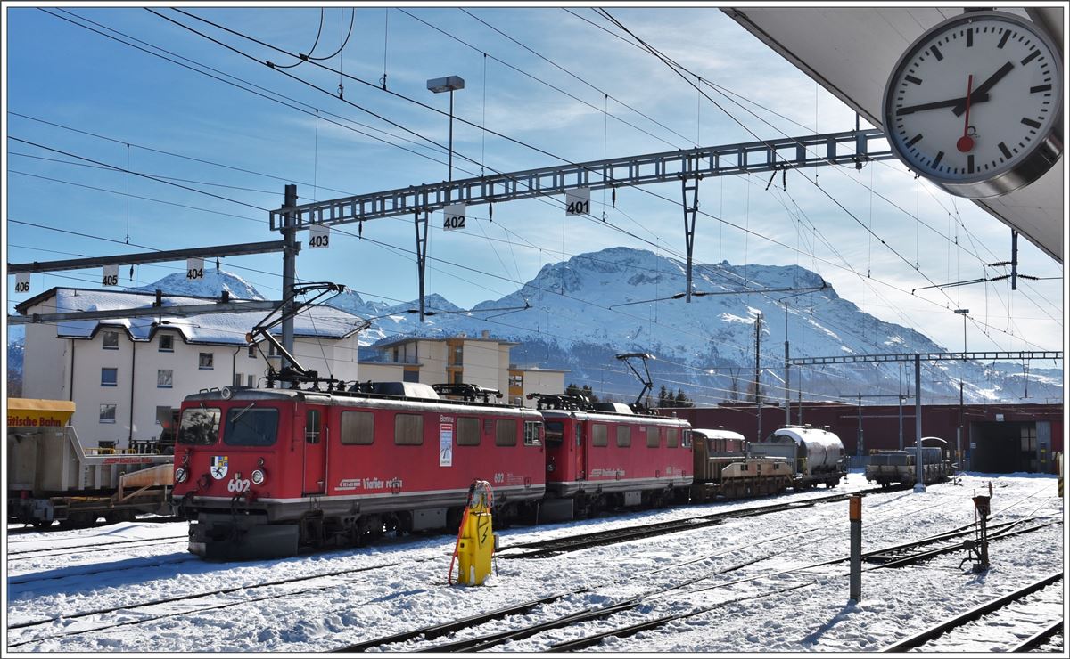 Ge 4/4 I 602  Bernina  und 603  Badus  in Samedan. (15.11.2017)