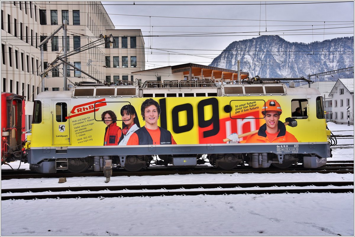 Ge 4/4 II 611  Landquart  in Landquart. (04.01.2014)